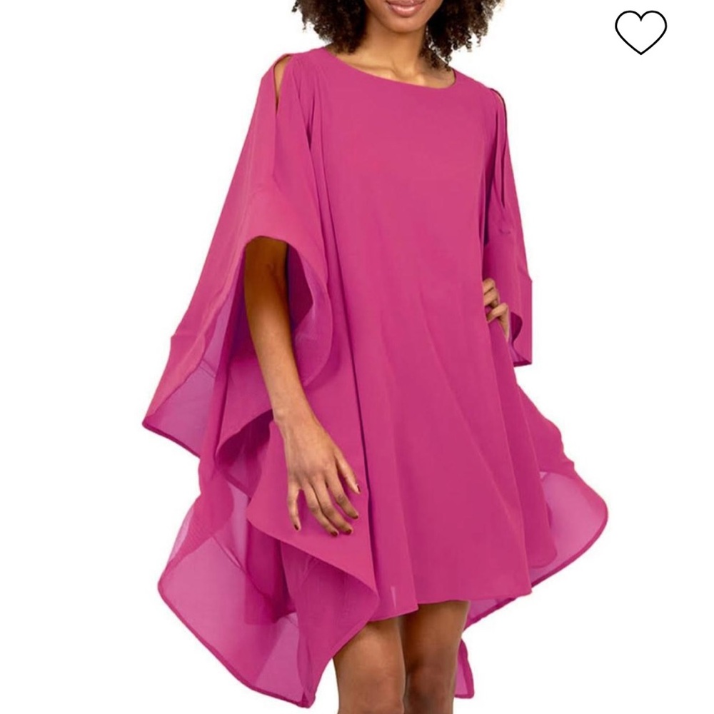 Flowy exaggerated cape sleeve dress